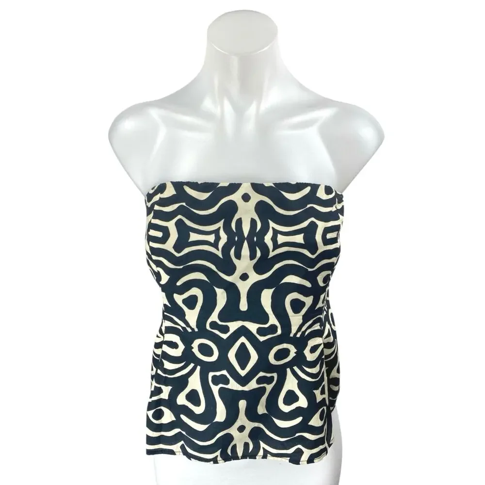 Zara Women's Black Pattern Strapless Sleeveless Bandeau Bustier Tube Tank Top XL
